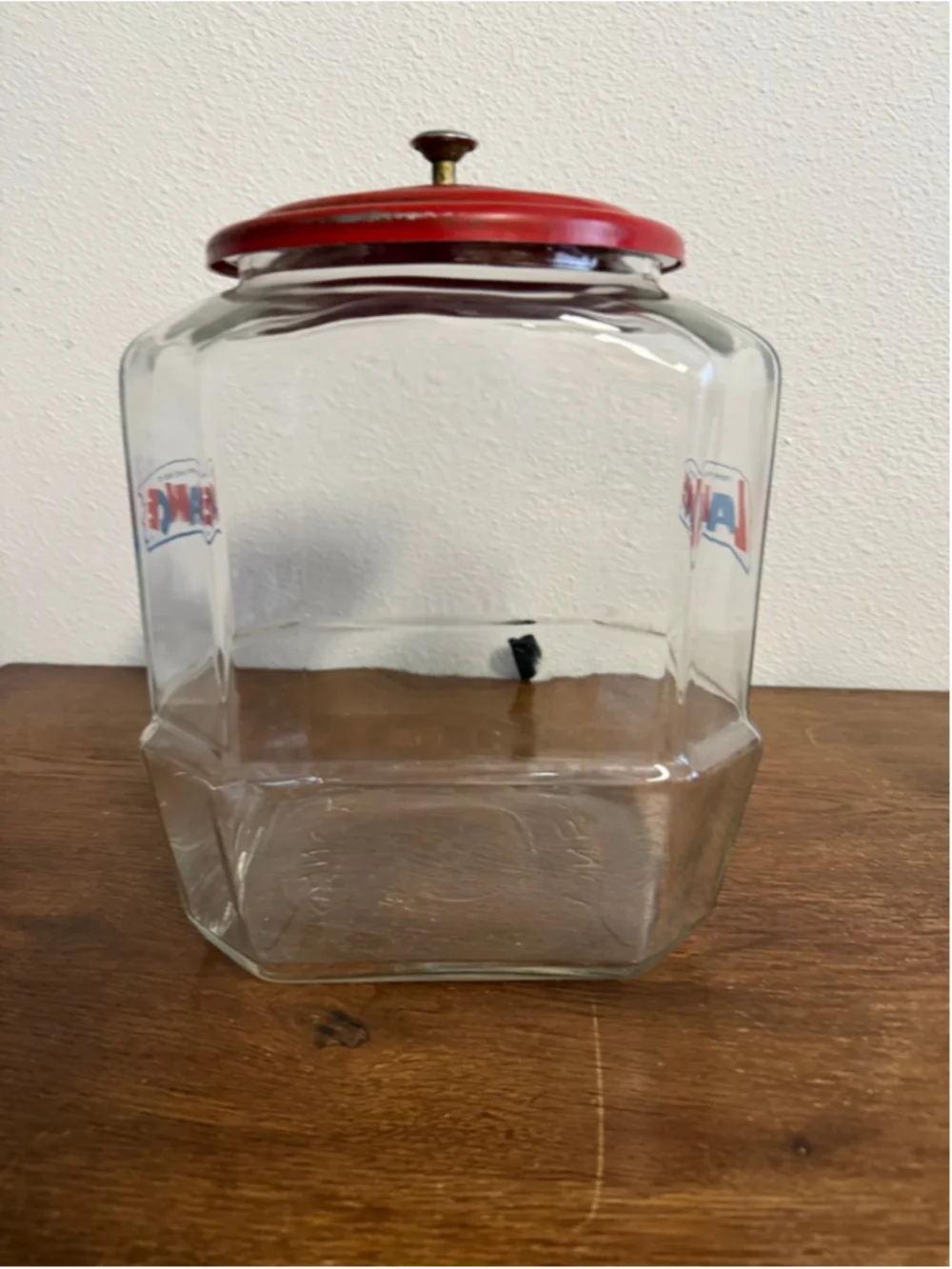 Vintage Lance Glass Jar “From The House of Lance” Store Display w/ Red Metal Lid